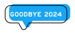 Speech banner and blue shade with word goodbye 2024 on white background